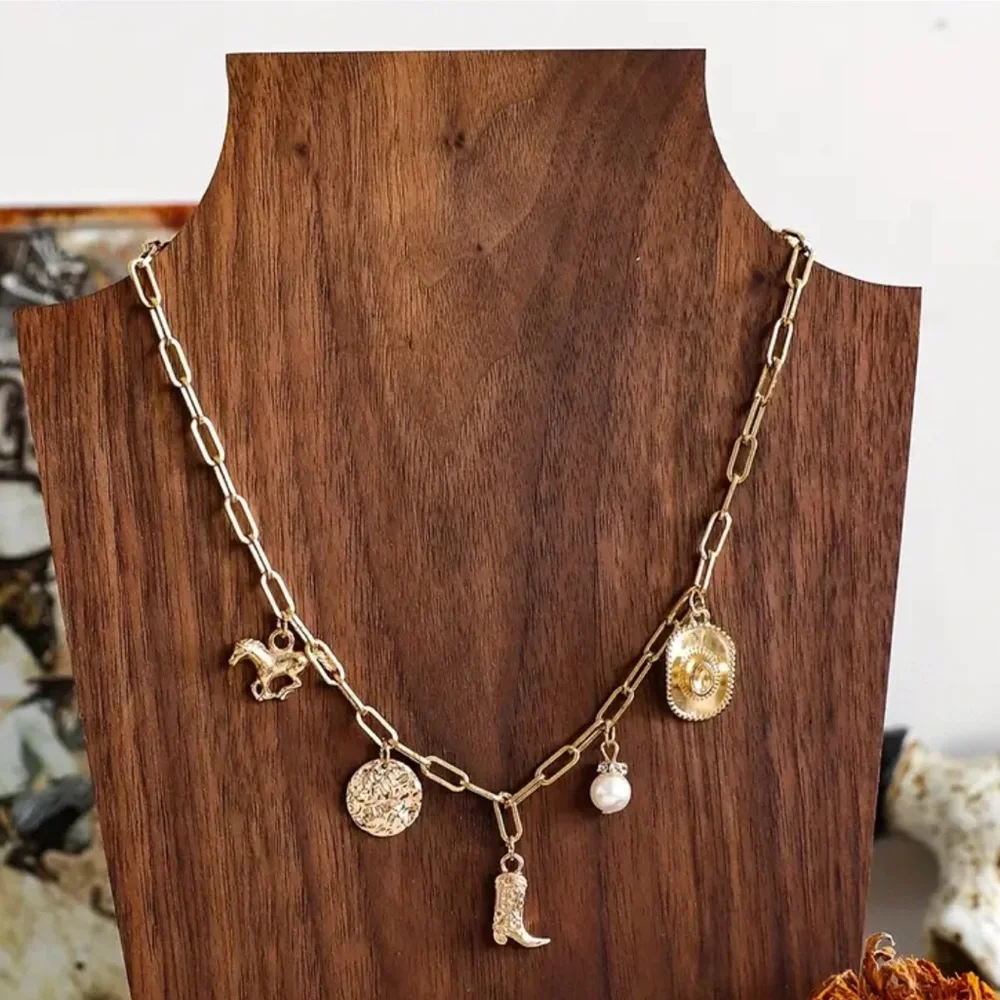 NEW Gold Charm Necklace with Western Cowboy Bohemian Accents
